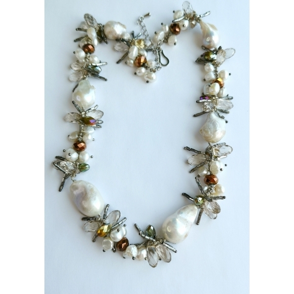 LUXURIOUS White Baroque Pearl Swarovski Crystal long short necklace - Picture 7 of 7